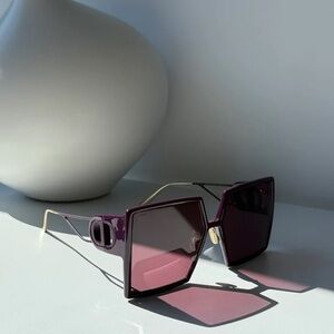 Dior Oversized Square Sunglasses in Deep Purple with Gold Temples